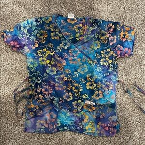 Colorful Floral Women's Scrub Top
